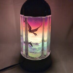 2003 Rabbit Tanaka Rotating Dinosaur Lamp Light Green Vinage Jurassic WORKING
